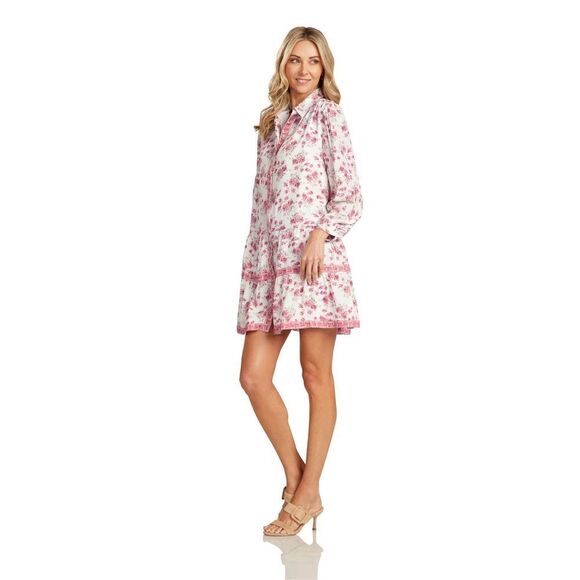 Trish Scully Pink Floral long sleeve mini dress size 4 - Picture 1 of 6